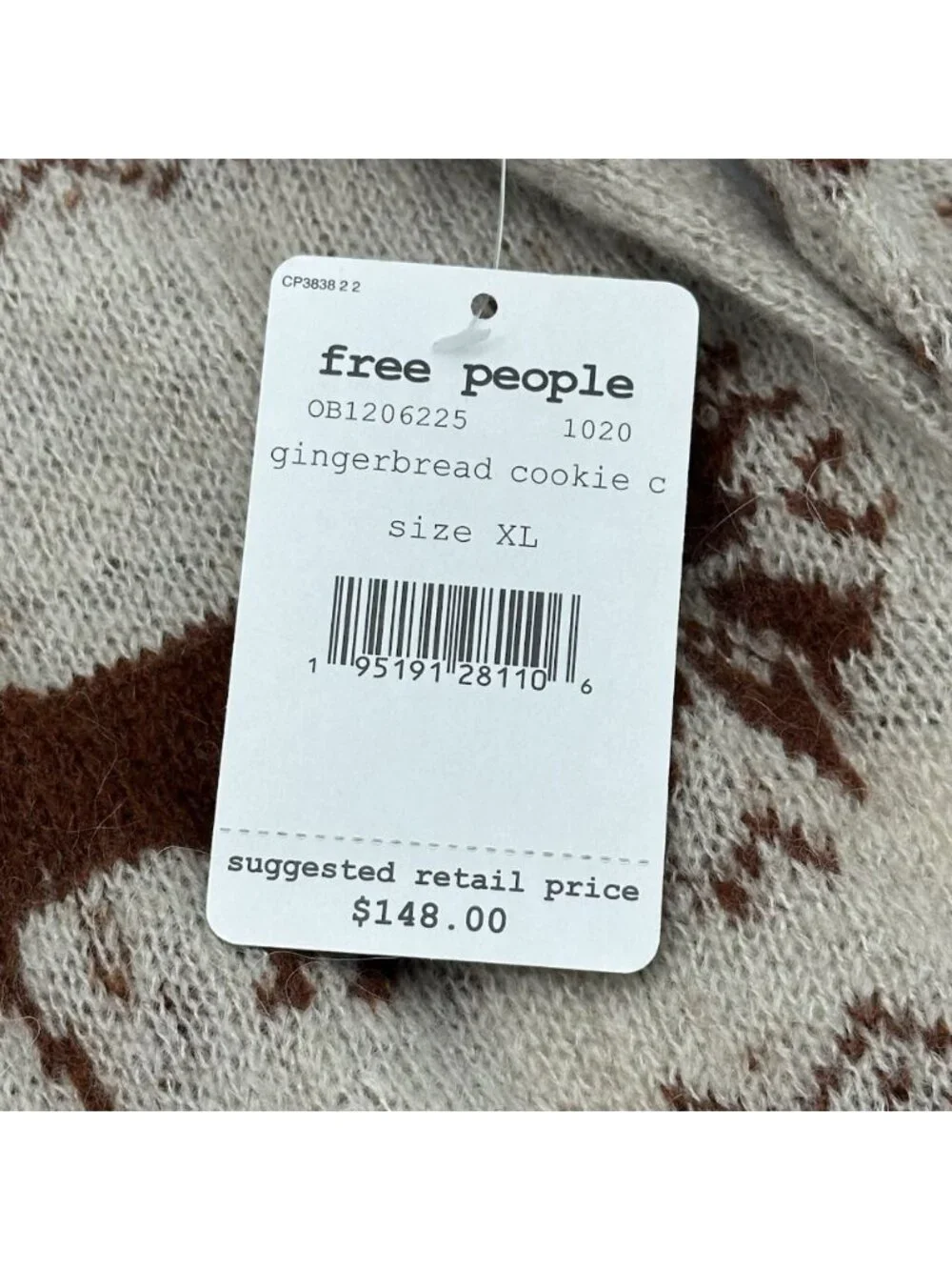 Free People Snow Globe Size XL Gingerbread Cookie Cropped Pullover Sweater NWT